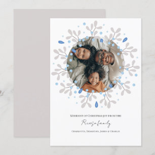 Vrolijke Kerstmis Blauwe Krans Fotokaart Feestdagenkaart