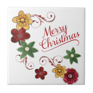 Vrolijke Kerstmis Bloem Swirl Tegeltje