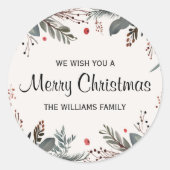 Vrolijke Kerstmis Bloemen Groet Ronde Sticker (Voorkant)