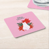 Vrolijke Kerstmis Bloemen Kat Kartonnen Onderzetters (Schuin)