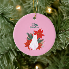 Vrolijke Kerstmis Bloemen Kat Keramisch Ornament