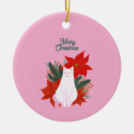 Vrolijke Kerstmis Bloemen Kat Keramisch Ornament