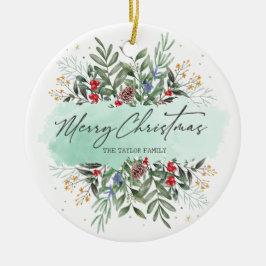 Vrolijke Kerstmis Botanische Bloemen Keramisch Ornament