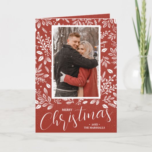 Vrolijke Kerstmis Botanische Foto Gevouwen Feestdagen Kaart (Voorkant)