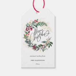 Vrolijke Kerstmis Botanische krans Cadeaulabel