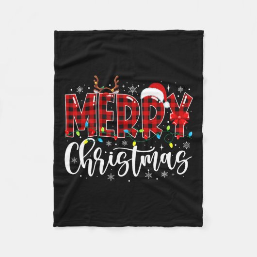 Vrolijke Kerstmis Buffalo Plaid Red Santa Family M Fleece Deken (Voorkant)