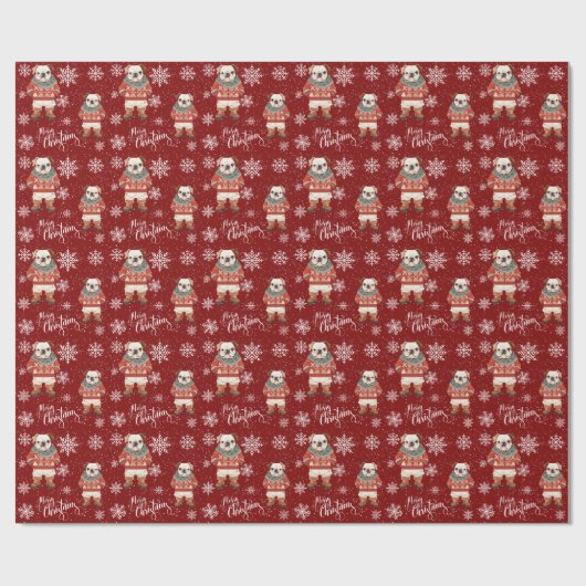 Vrolijke Kerstmis Bulldog Dog Holiday Cadeaupapier (Vlak)