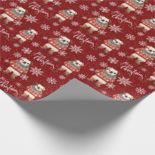 Vrolijke Kerstmis Bulldog Dog Holiday Cadeaupapier (Hoek)