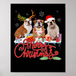 Vrolijke Kerstmis Bulldog Lover Santa Reindeer Lig Poster