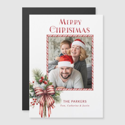 Vrolijke Kerstmis Candy Cane Bow Foto (Voorkant / Achterkant)