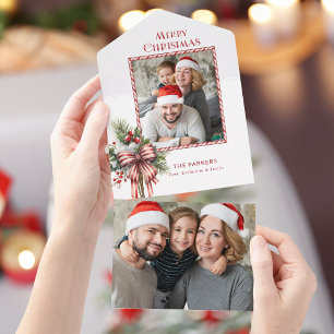 Vrolijke Kerstmis Candy Cane Bow Foto All In One Uitnodiging