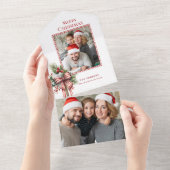 Vrolijke Kerstmis Candy Cane Bow Foto All In One Uitnodiging (Afscheurbaar)