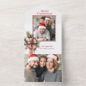Vrolijke Kerstmis Candy Cane Bow Foto All In One Uitnodiging (Binnen)