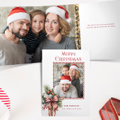 Vrolijke Kerstmis Candy Cane Bow Foto Drieluik Kaart