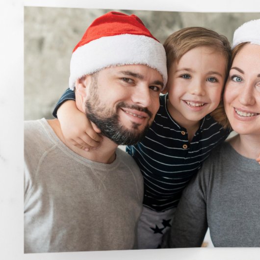 Vrolijke Kerstmis Candy Cane Bow Foto Drieluik Kaart (Binnenzijde eerst)
