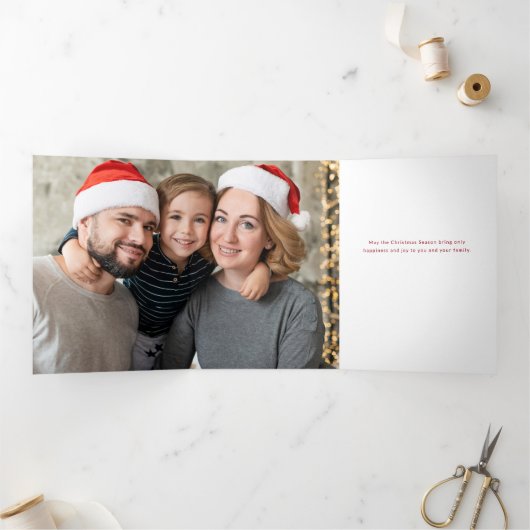 Vrolijke Kerstmis Candy Cane Bow Foto Drieluik Kaart (Binnen)