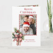 Vrolijke Kerstmis Candy Cane Bow Foto Feestdagen Kaart (Voorkant)