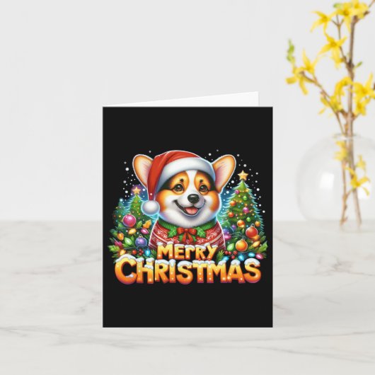 Vrolijke Kerstmis Corgi Hond Corgmas Matching Kers Kaart (Gele Bloem)