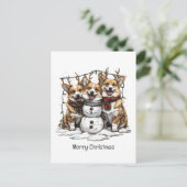 Vrolijke Kerstmis Corgi Honden Sneeuwman Feestdagenkaart (Staand voorkant)