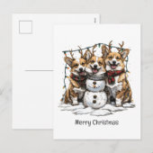 Vrolijke Kerstmis Corgi Honden Sneeuwman Feestdagenkaart (Voorkant / Achterkant)