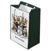 Vrolijke Kerstmis Corgi Honden Sneeuwman Medium Cadeauzakje (Voorkant Gekanteld)