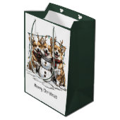 Vrolijke Kerstmis Corgi Honden Sneeuwman Medium Cadeauzakje (Achterkant Gekanteld)