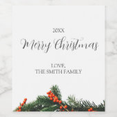 Vrolijke Kerstmis Custom Pine met bessen bruiloft Wijn Etiket (Enkel label)