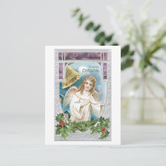 Vrolijke Kerstmis - de Engel belt de Klok van Feestdagenkaart (Staand voorkant)