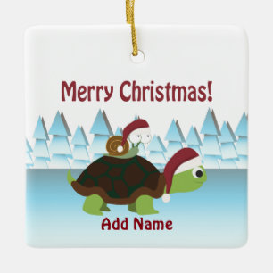 Vrolijke Kerstmis! De Schildpad van San en de Slak Keramisch Ornament