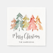 Vrolijke Kerstmis dennenbomen Waterverf Vakantie Servet (Voorkant)