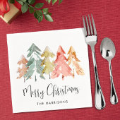 Vrolijke Kerstmis dennenbomen Waterverf Vakantie Servet