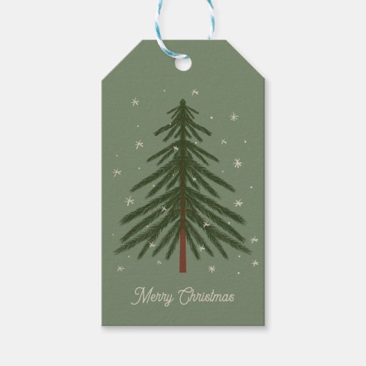 Vrolijke Kerstmis dennenboom Cadeaulabel (Voorkant)