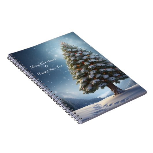 Vrolijke Kerstmis dennenboom sneeuwvlok wintervaka Notitieboek (Rechterzijde)