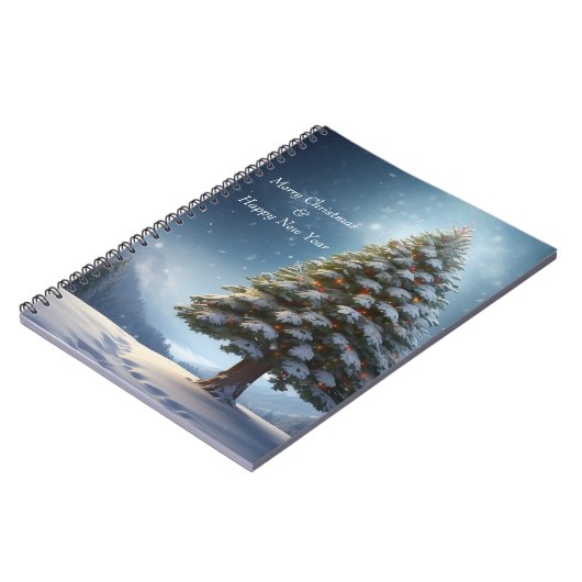 Vrolijke Kerstmis dennenboom sneeuwvlok wintervaka Notitieboek (Linkerzijde)
