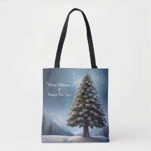Vrolijke Kerstmis dennenboom sneeuwvlok wintervaka Tote Bag