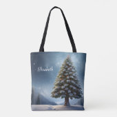 Vrolijke Kerstmis dennenboom sneeuwvlok wintervaka Tote Bag (Achterkant)