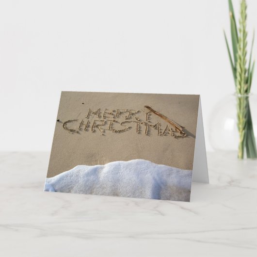 Vrolijke Kerstmis die op het strand wordt Feestdagen Kaart (Voorkant)
