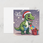 Vrolijke Kerstmis Dinosaurus met Cadeau Feestdagenkaart (Voorkant / Achterkant)