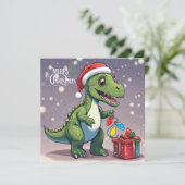 Vrolijke Kerstmis Dinosaurus met Cadeau Feestdagenkaart (Staand voorkant)