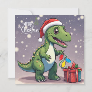 Vrolijke Kerstmis Dinosaurus met Cadeau Feestdagenkaart