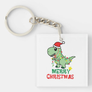 Vrolijke Kerstmis Dinosaurus Sleutelhanger