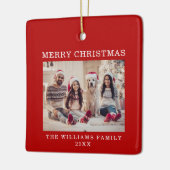 Vrolijke Kerstmis Eenvoudige Rode Vakantie Keramisch Ornament (Links)