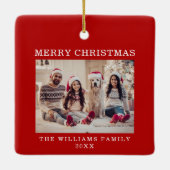 Vrolijke Kerstmis Eenvoudige Rode Vakantie Keramisch Ornament (Achterkant)