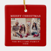 Vrolijke Kerstmis Eenvoudige Rode Vakantie Keramisch Ornament (Voorkant)