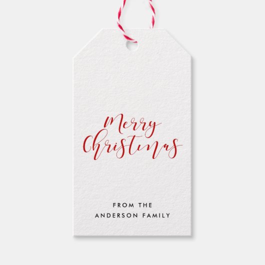 Vrolijke Kerstmis elegante rode kalligrafie Cadeaulabel (Voorkant)