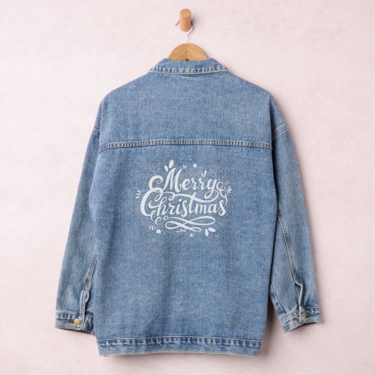 Vrolijke Kerstmis Elegante Witte Typografie Denim Jacket (Hangar)