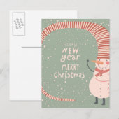 Vrolijke Kerstmis en een Gelukkige Cartoon van het Feestdagenkaart (Voorkant / Achterkant)