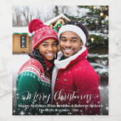 Vrolijke Kerstmis Feestelijke Sterren Foto Overlay Wijn Etiket (Enkel label)