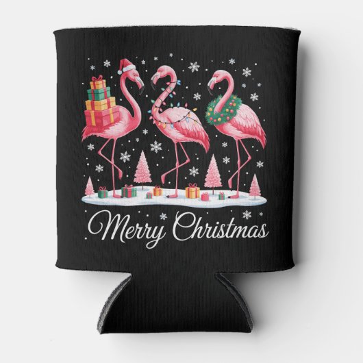 Vrolijke Kerstmis Flamingo Light Santa Hat Kerstmi Blikjeskoeler (Voorkant)
