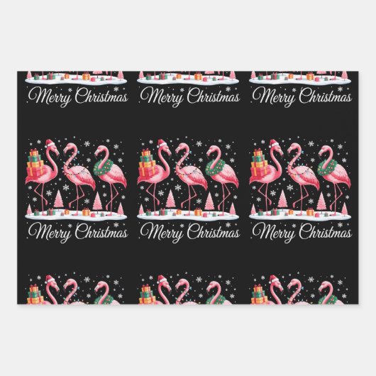 Vrolijke Kerstmis Flamingo Light Santa Hat Kerstmi Inpakpapier Vel (Voorkant)